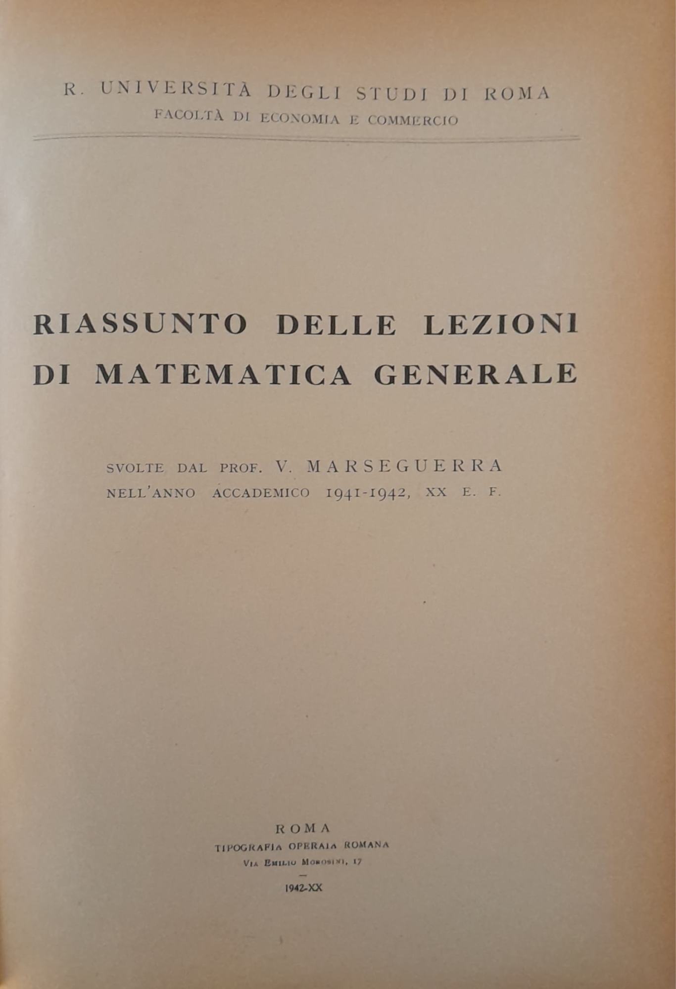 Riassunto delle lezioni di matematica generale - copertina