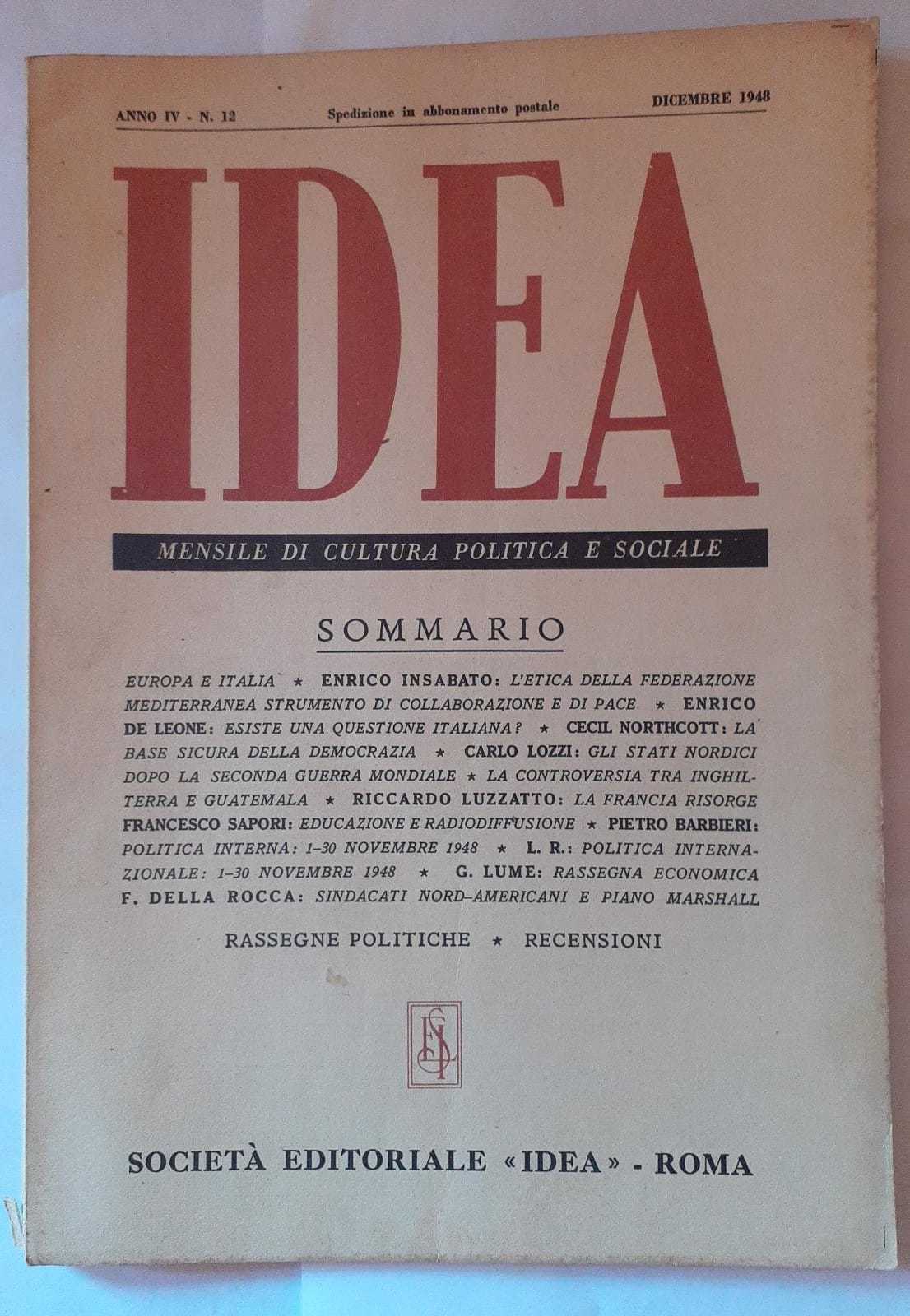 Idea. Mensile di cultura politica e sociale. Anno IV -N.12 - copertina
