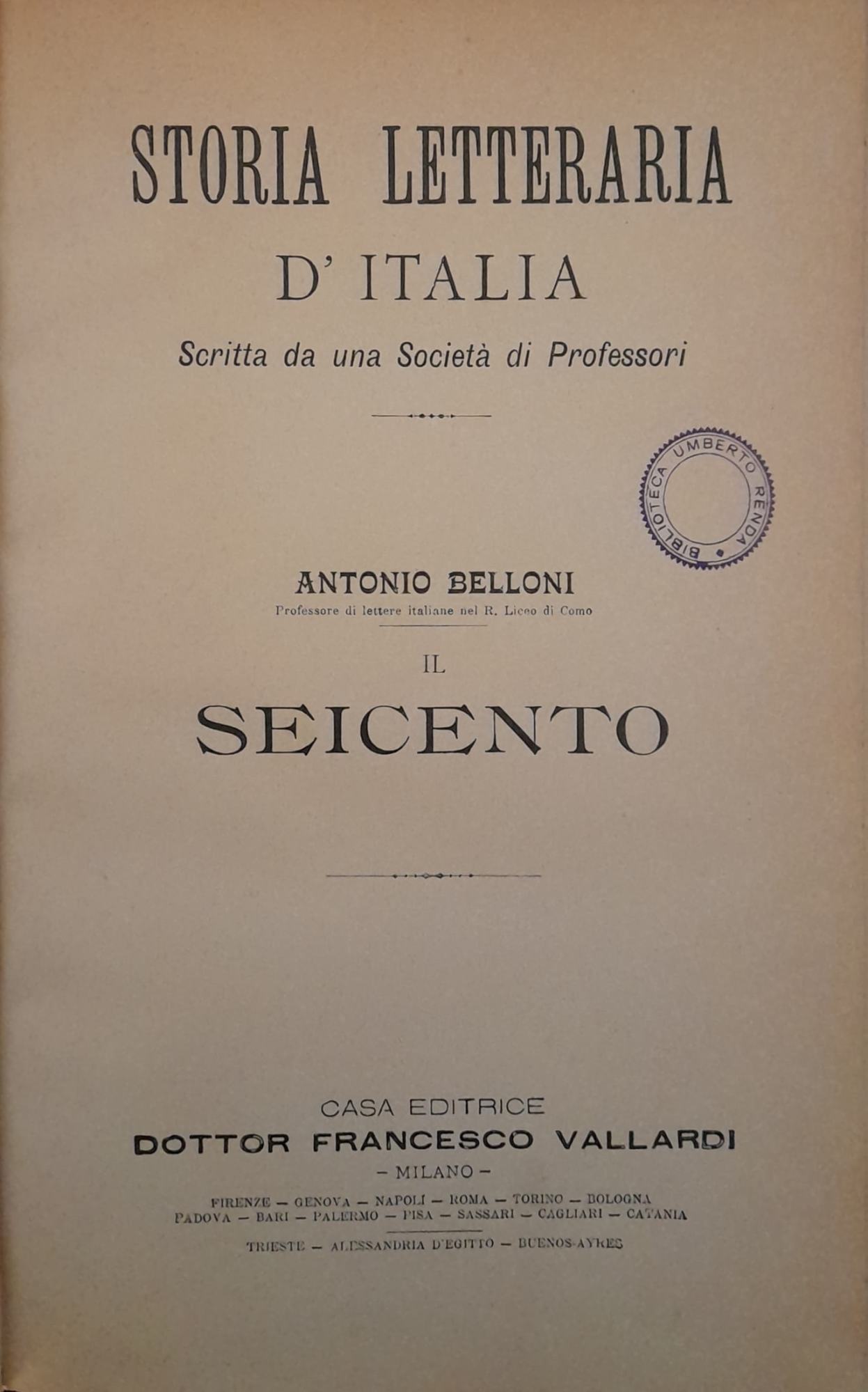 Storia letteraria d'Italia scritta da una società di professori: il seicento - copertina