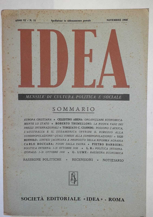 Idea. Mensile di cultura politica e sociale. Anno VI. -N.11 - copertina