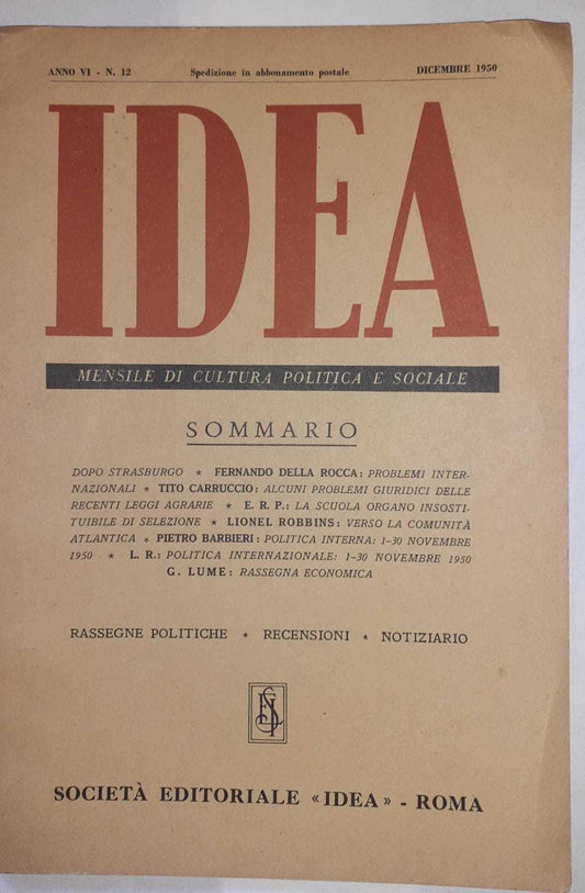 Idea. Mensile di cultura politica e sociale. Anno VI. -N.12 - copertina