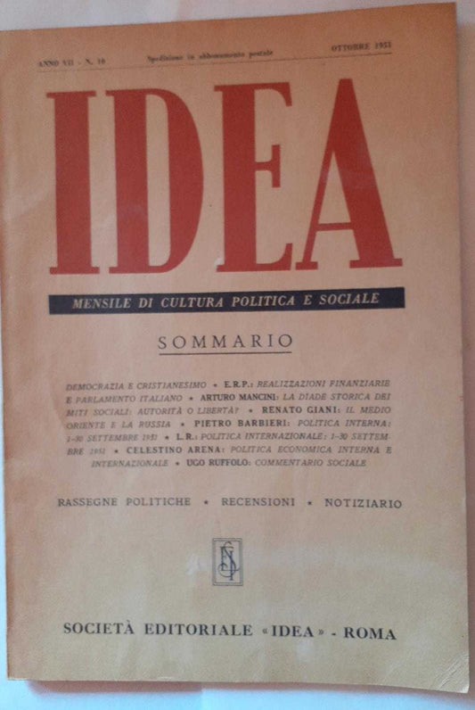 Idea. Mensile di cultura politica e sociale. Anno VII. -N.10 - copertina