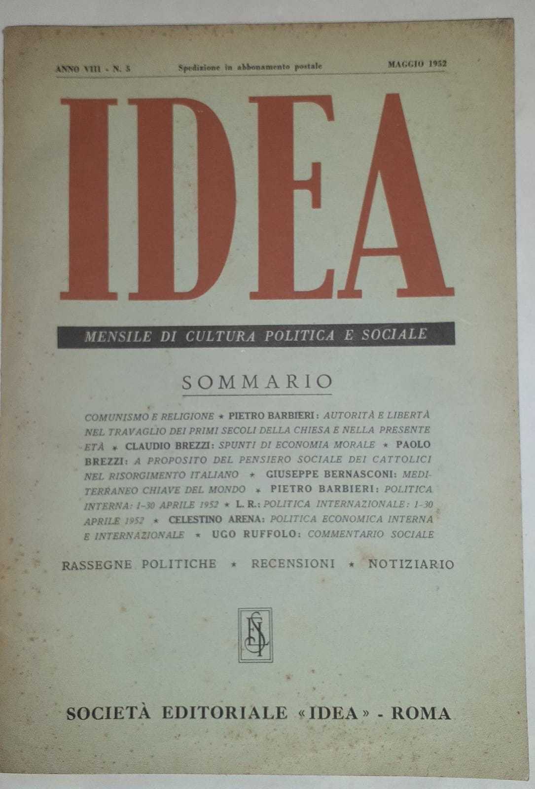 Idea. Mensile di cultura politica e sociale. Anno VIII.-N.5 - copertina