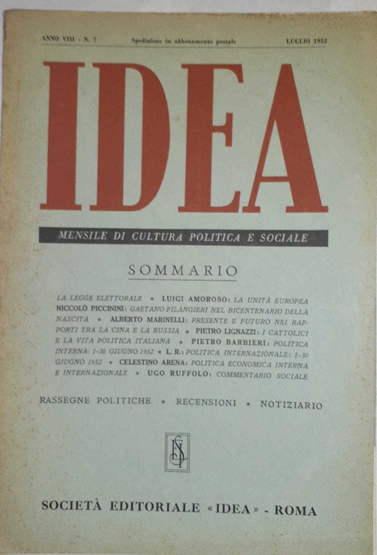 Idea. Mensile di cultura politica e sociale. Anno VIII-N.7 - copertina