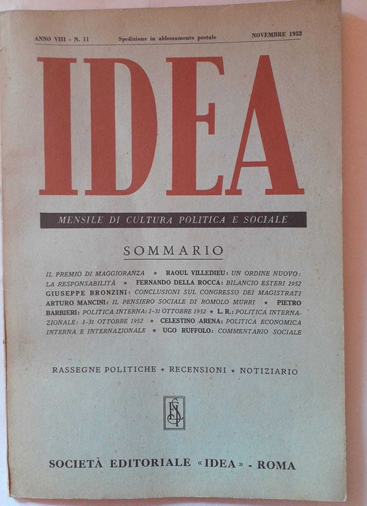 Idea. Mensile di cultura politica e sociale. Anno VIII- N.11 - copertina