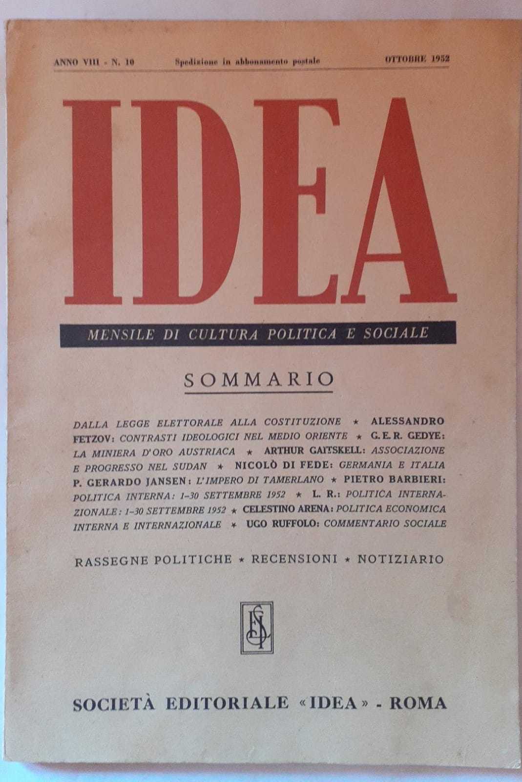 Idea. Mensile di cultura politica e sociale. Anno VII -N.10 - copertina