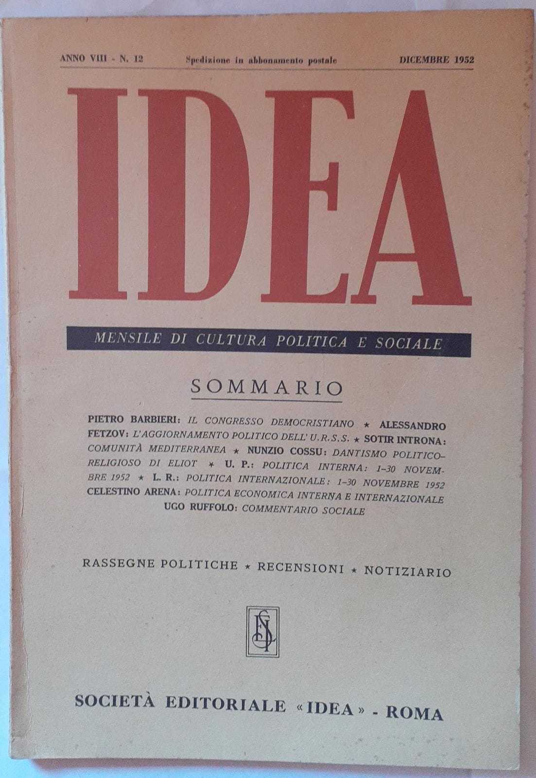 Idea. Mensile di cultura politica e sociale. Anno VIII -N.12 - copertina