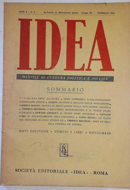 Idea. Mensile di cultura politica e sociale. Anno X - N.2 - copertina