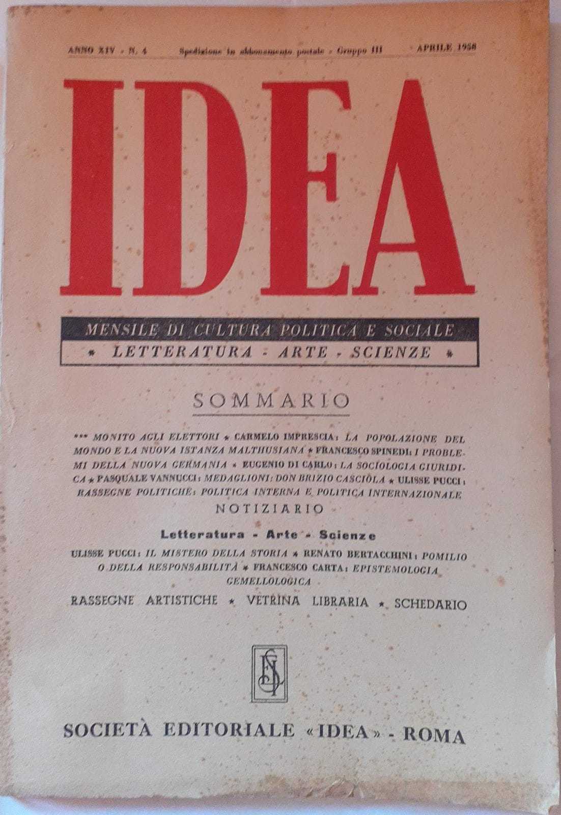 Idea. Mensile di cultura politica e sociale. Anno XIV -N.4 - copertina