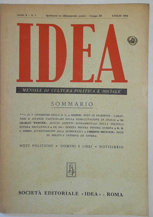 Idea. Mensile di cultura politica e sociale. Anno X-N.7 - copertina