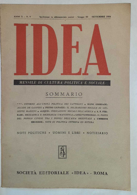 Idea. Mensile di cultura politica e sociale. Anno X-N.9 - copertina