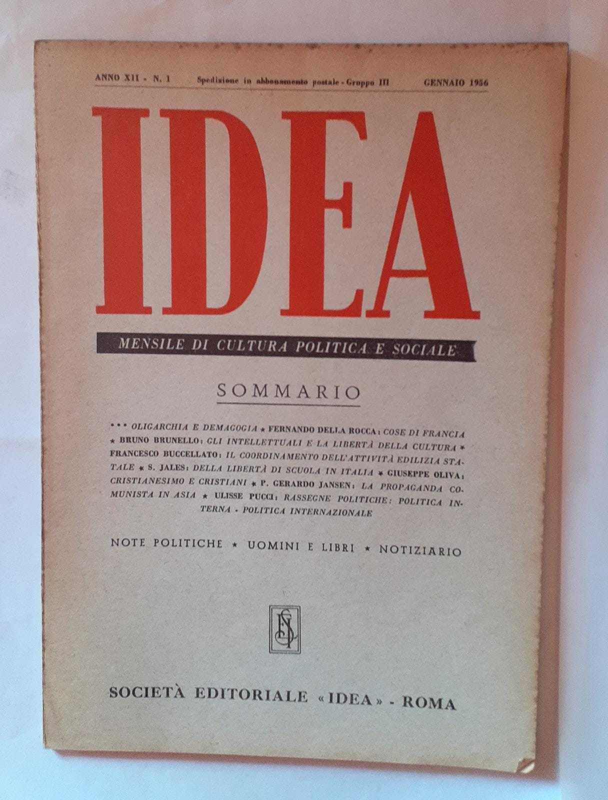 Idea. Mensile di cultura politica e sociale. Anno XII -N.1 - copertina