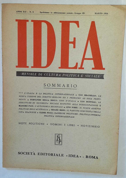 Idea. Mensile di cultura politica e sociale. Anno XII -N.3 - copertina