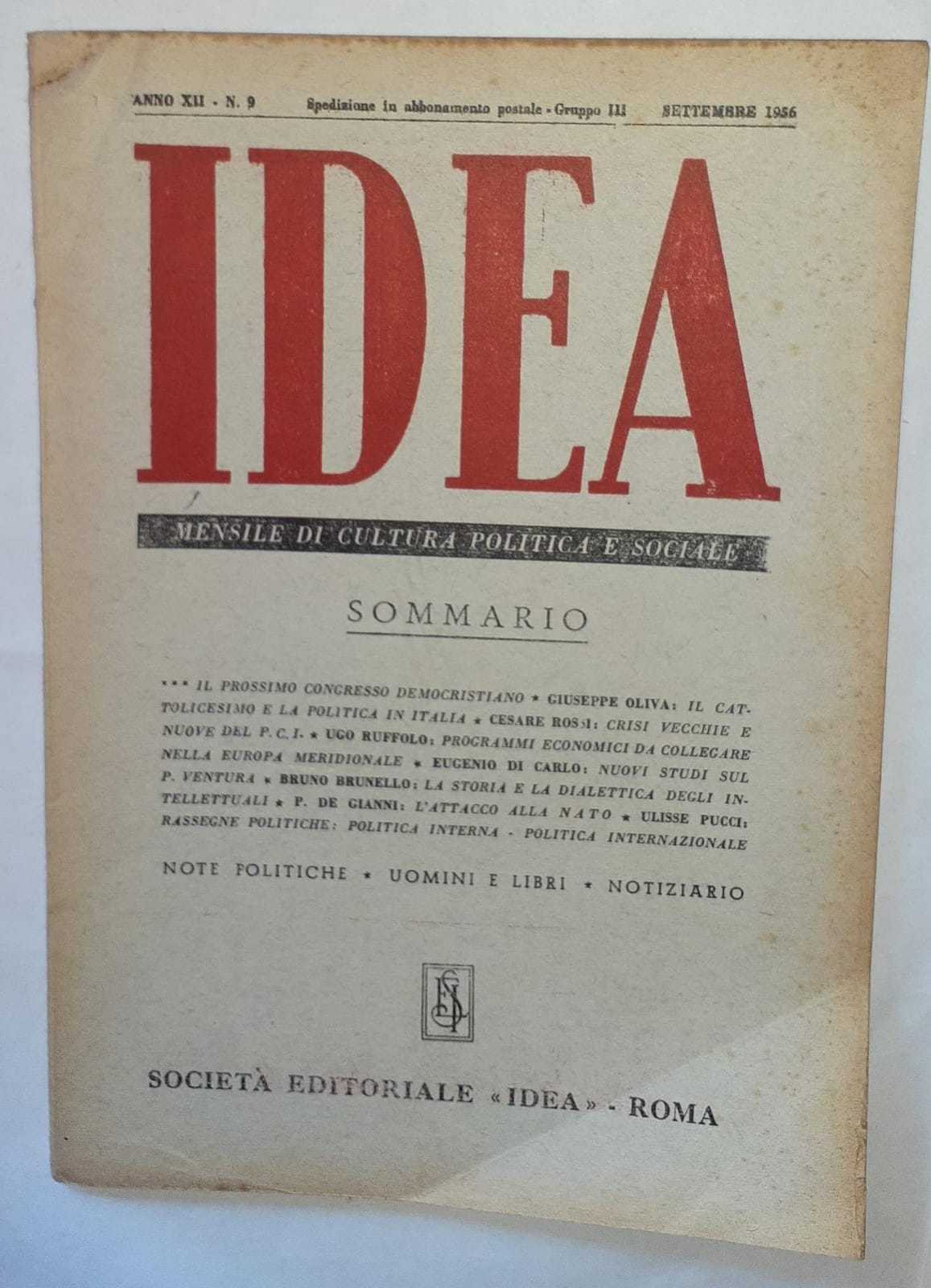 Idea. Mensile di cultura politica e sociale. Anno XII -N.9 - copertina