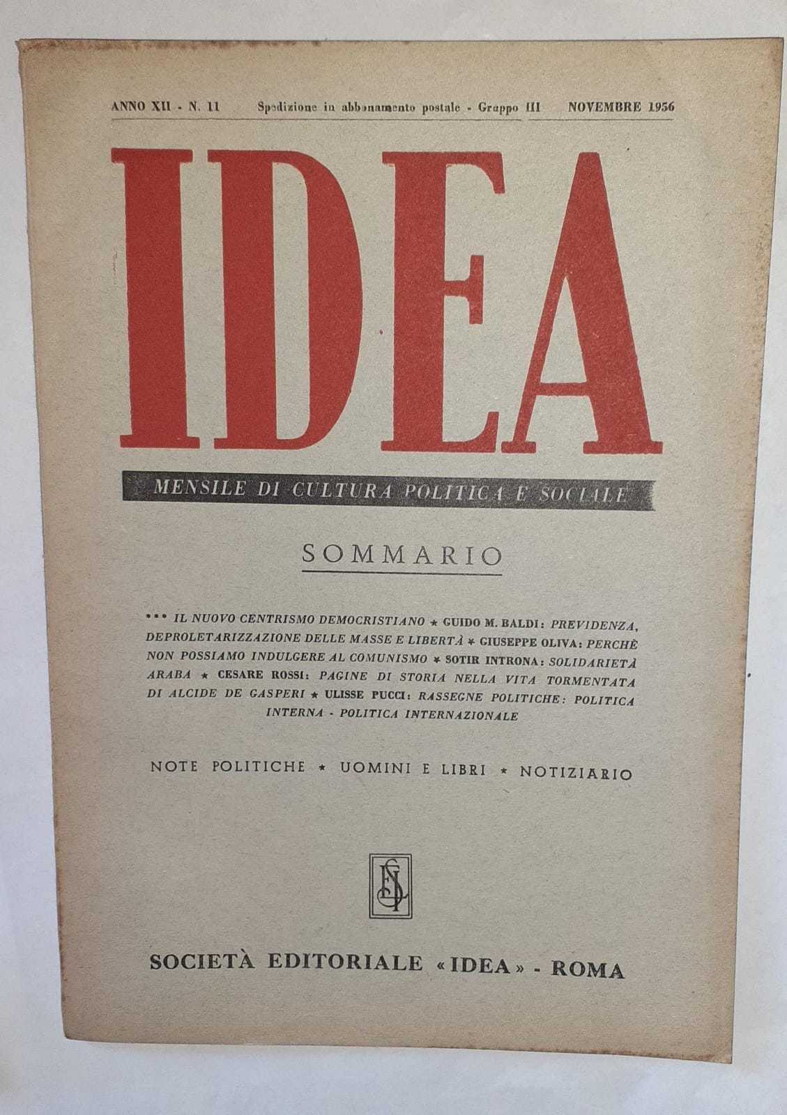 Idea. Mensile di cultura politica e sociale. Anno XII -N.11 - copertina