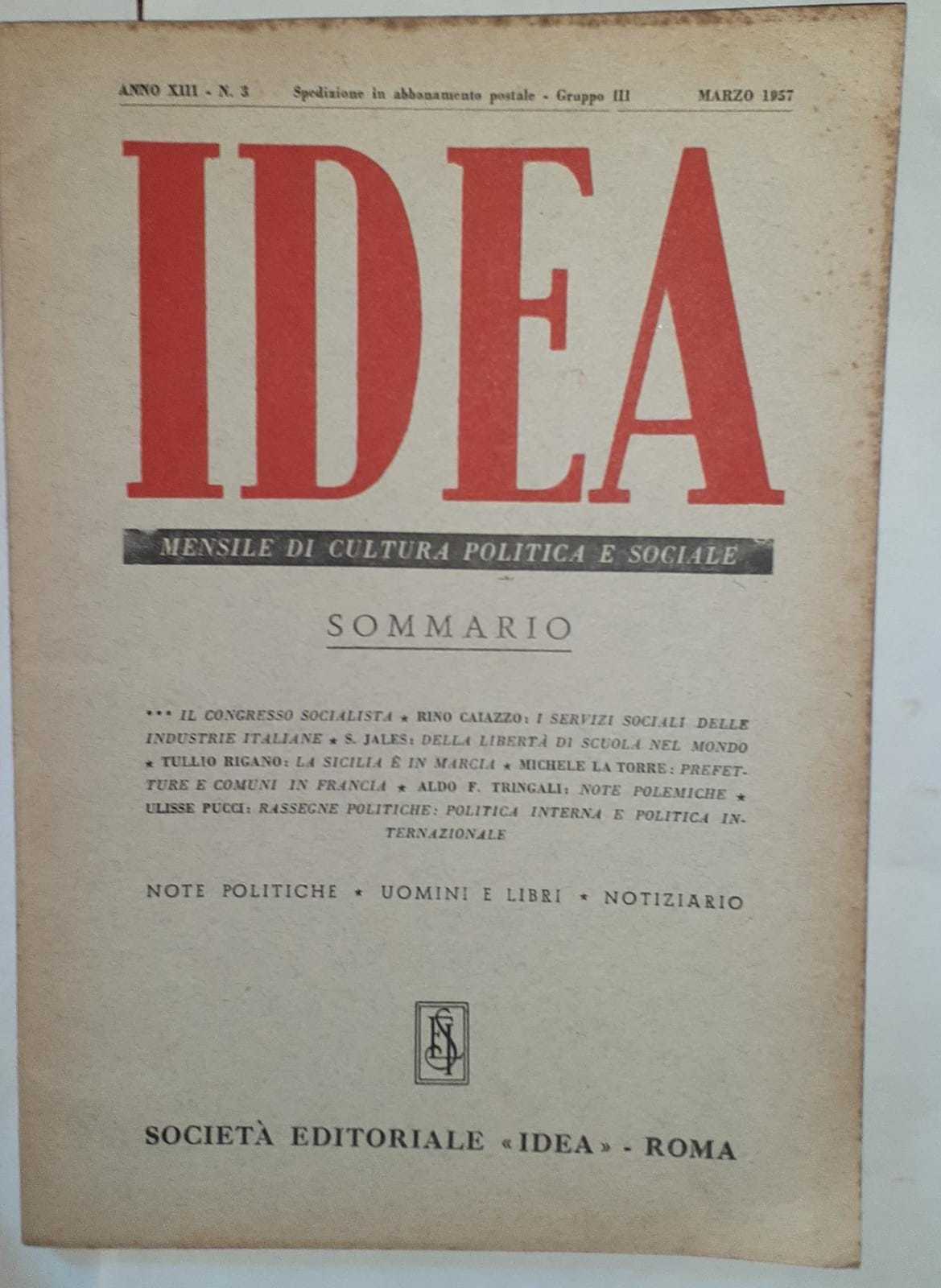 Idea. Mensile di cultura politica e sociale. Anno XIII -N.3 - copertina