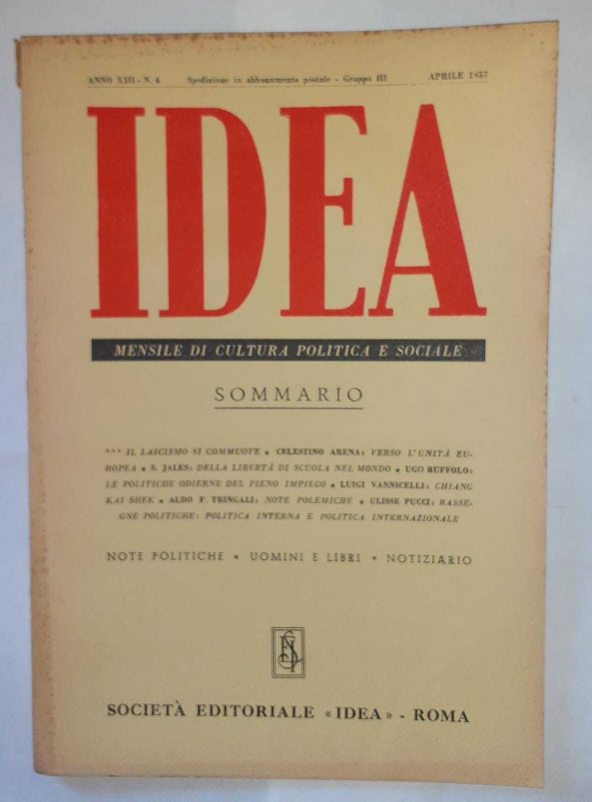 Idea. Mensile di cultura politica e sociale. Anno XIII -N.4 - copertina