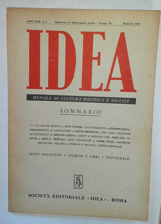 Idea. Mensile di cultura politica e sociale. Anno XIII -N.5 - copertina