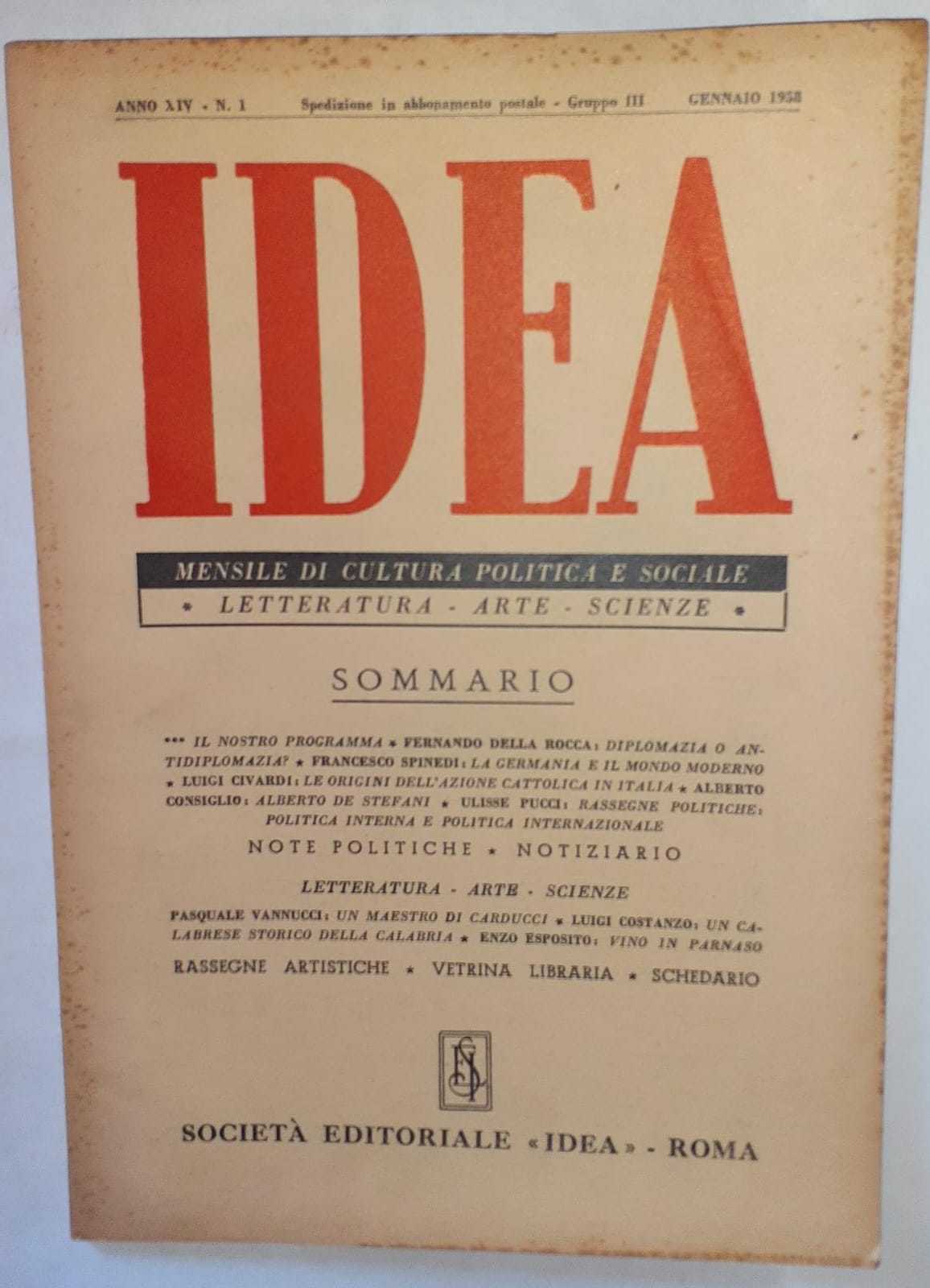 Idea. Mensile di cultura politica e sociale. Anno XIV -N.1 - copertina