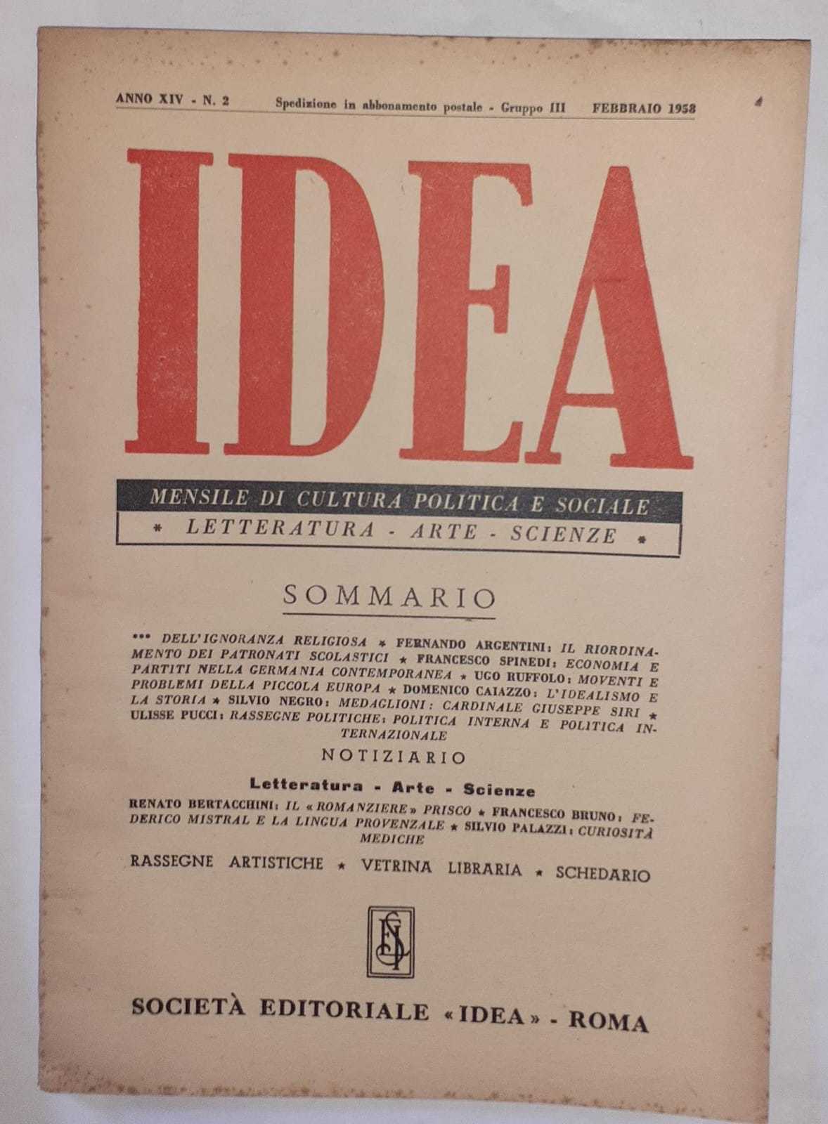 Idea. Mensile di cultura politica e sociale. Anno XIV -N.2 - copertina