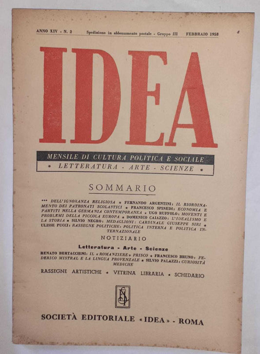 Idea. Mensile di cultura politica e sociale. Anno XIV -N.2 - copertina