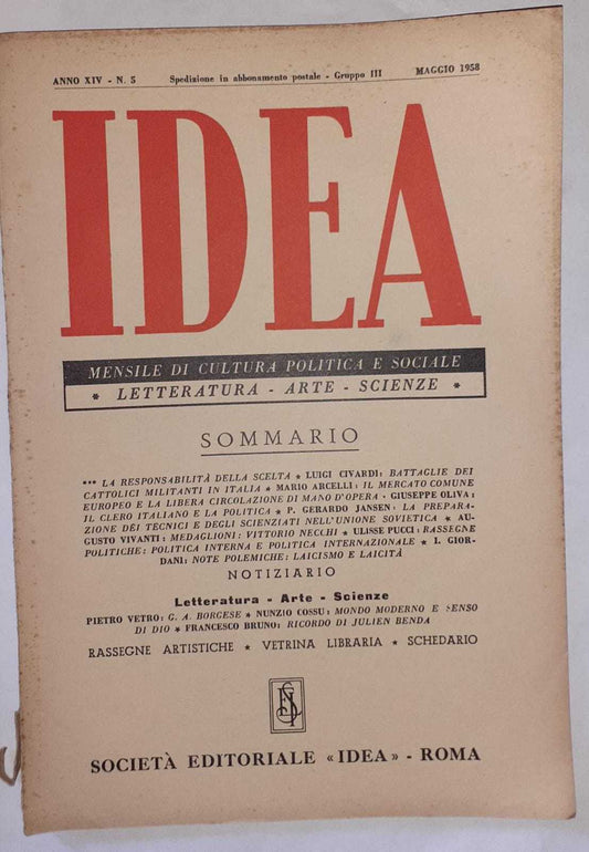 Idea. Mensile di cultura politica e sociale. Anno XIV. N.5 - copertina