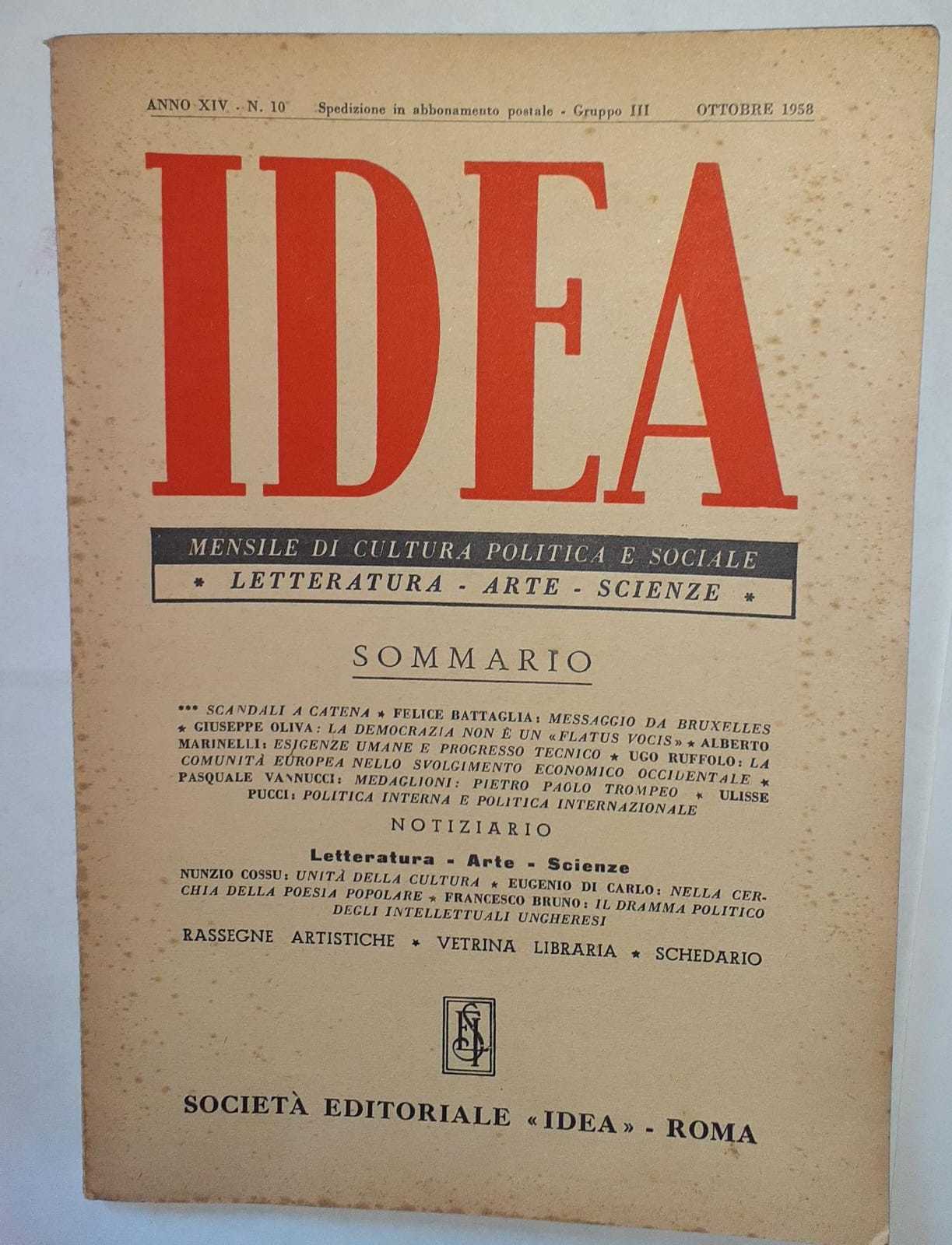 Idea. Mensile di cultura politica e sociale. Anno XIV -N.10 - copertina