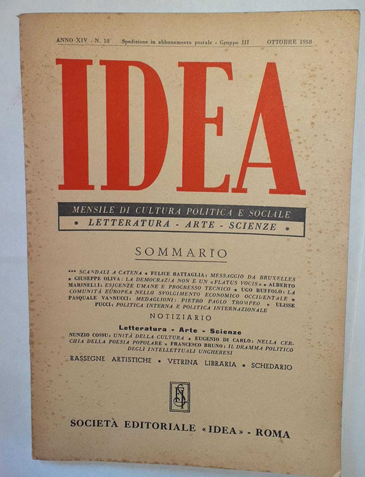 Idea. Mensile di cultura politica e sociale. Anno XIV -N.10 - copertina