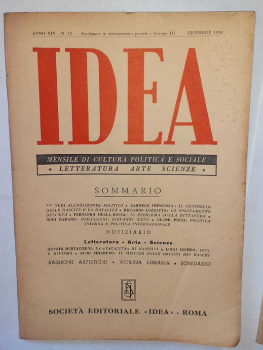 Idea. Mensile di cultura politica e sociale. Anno XIV -N.12 - copertina