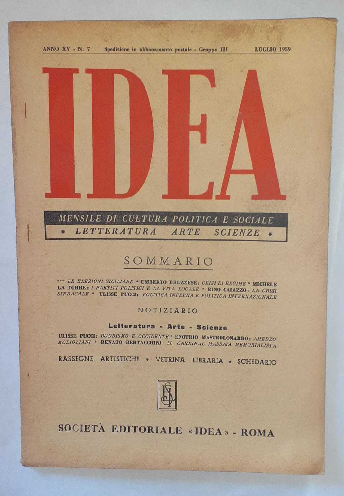 Idea. Mensile di cultura politica e sociale. Anno XV -N.7 - copertina
