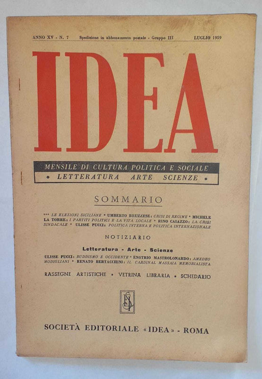 Idea. Mensile di cultura politica e sociale. Anno XV -N.7 - copertina