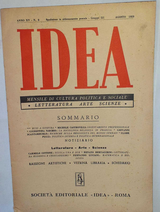 Idea. Mensile di cultura politica e sociale. Anno XV -N.8 - copertina