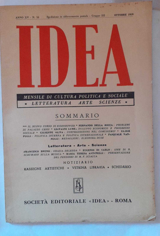 Idea. Mensile di cultura politica e sociale. Anno XV- N.10 - copertina