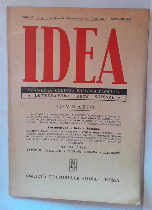 Idea. Mensile di cultura politica e sociale. Anno XV- N.11 - copertina
