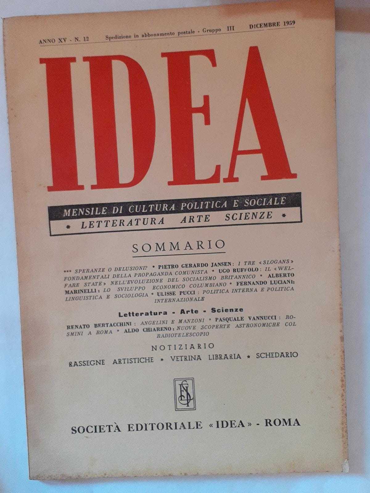 Idea. Mensile di cultura politica e sociale. Anno XV -N.12 - copertina