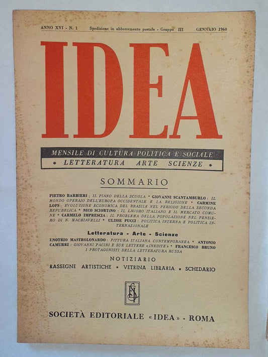 Idea. Mensile di cultura politica e sociale. Anno XVI -N.1 - copertina