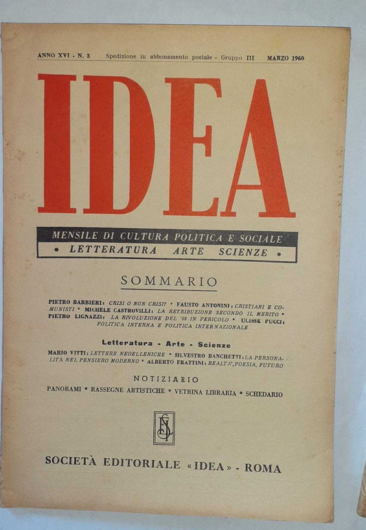 Idea. Mensile di cultura politica e sociale. Anno XVI -N.3 - copertina