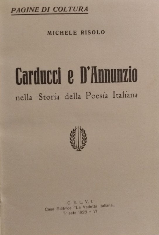 Carducci e D'annunzio nella Storia della Poesia italiana - copertina