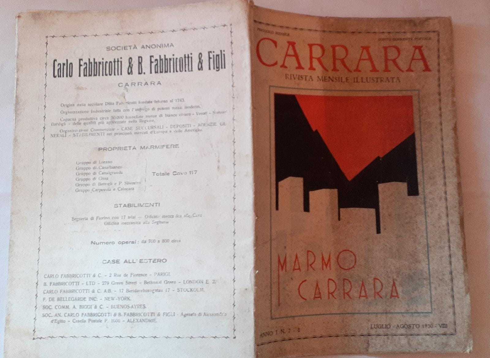 Carrara. Rivista mensile illustrata. Marmo Carrara - copertina