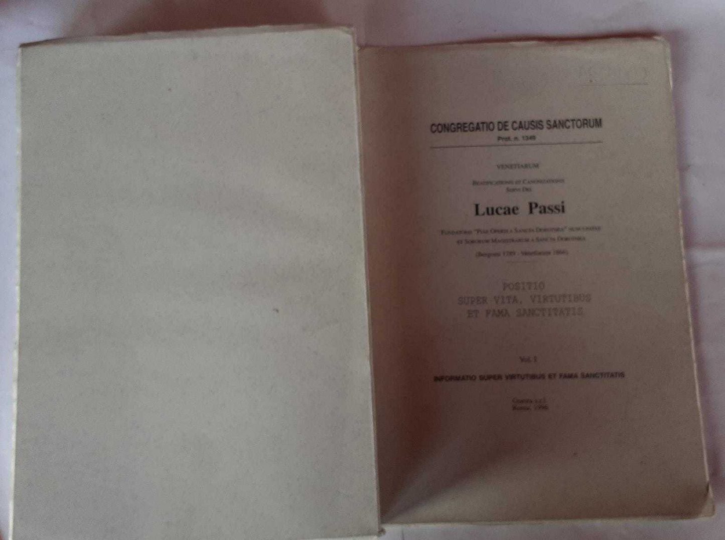 Venetiarum Beatificationis et Canonizationis Servi Dei Lucae Passi. Volume I - copertina