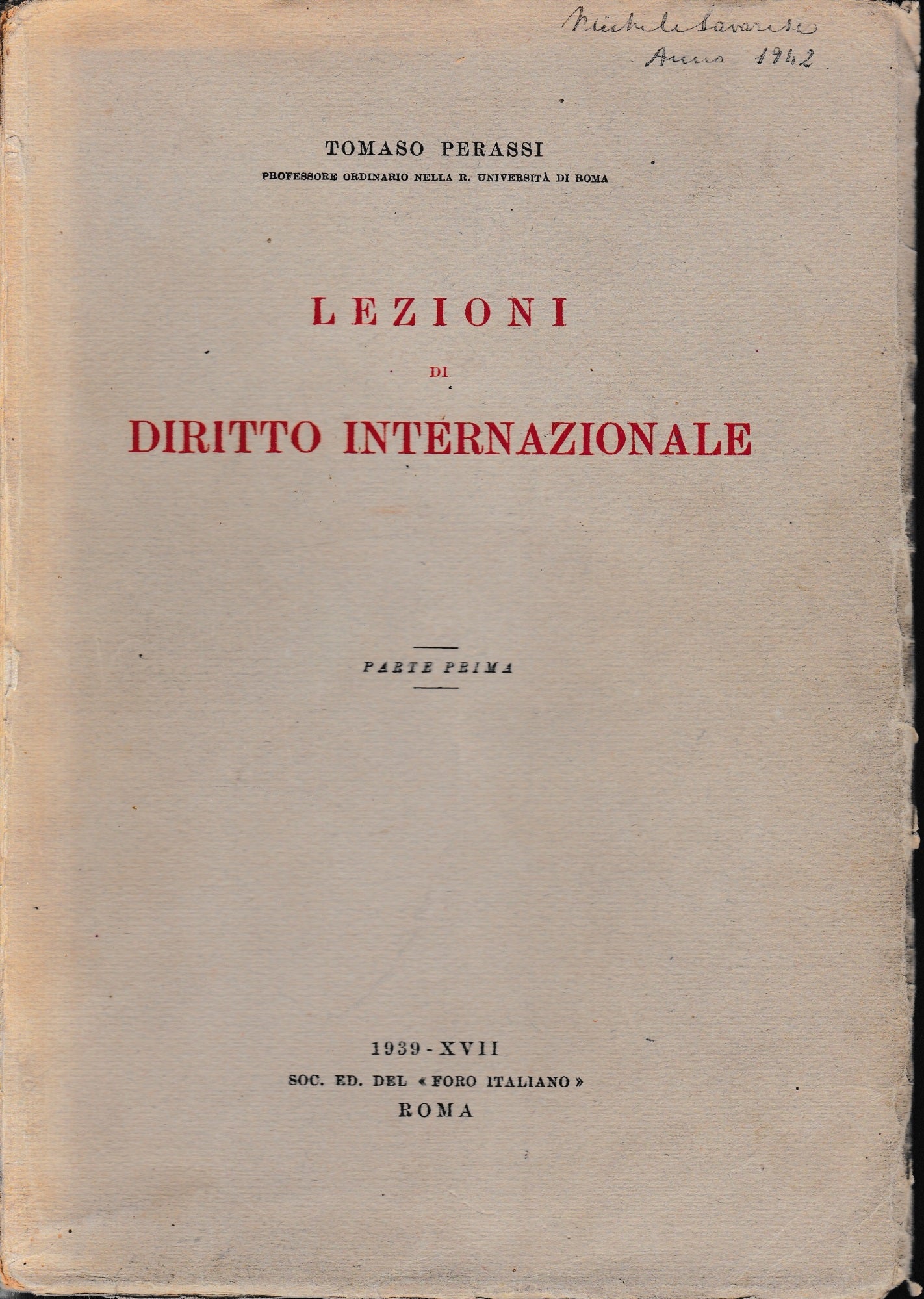 Lezioni di Diritto Internazionale. Parte prima. - copertina