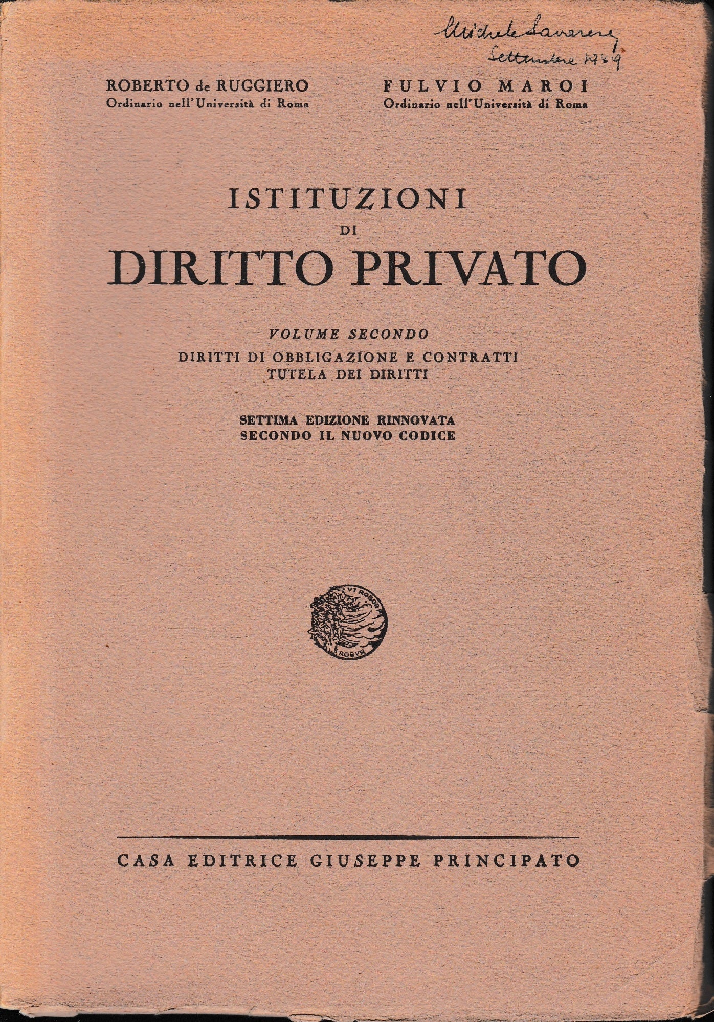 Istituzioni di Diritto Privato, vol. 2° - copertina