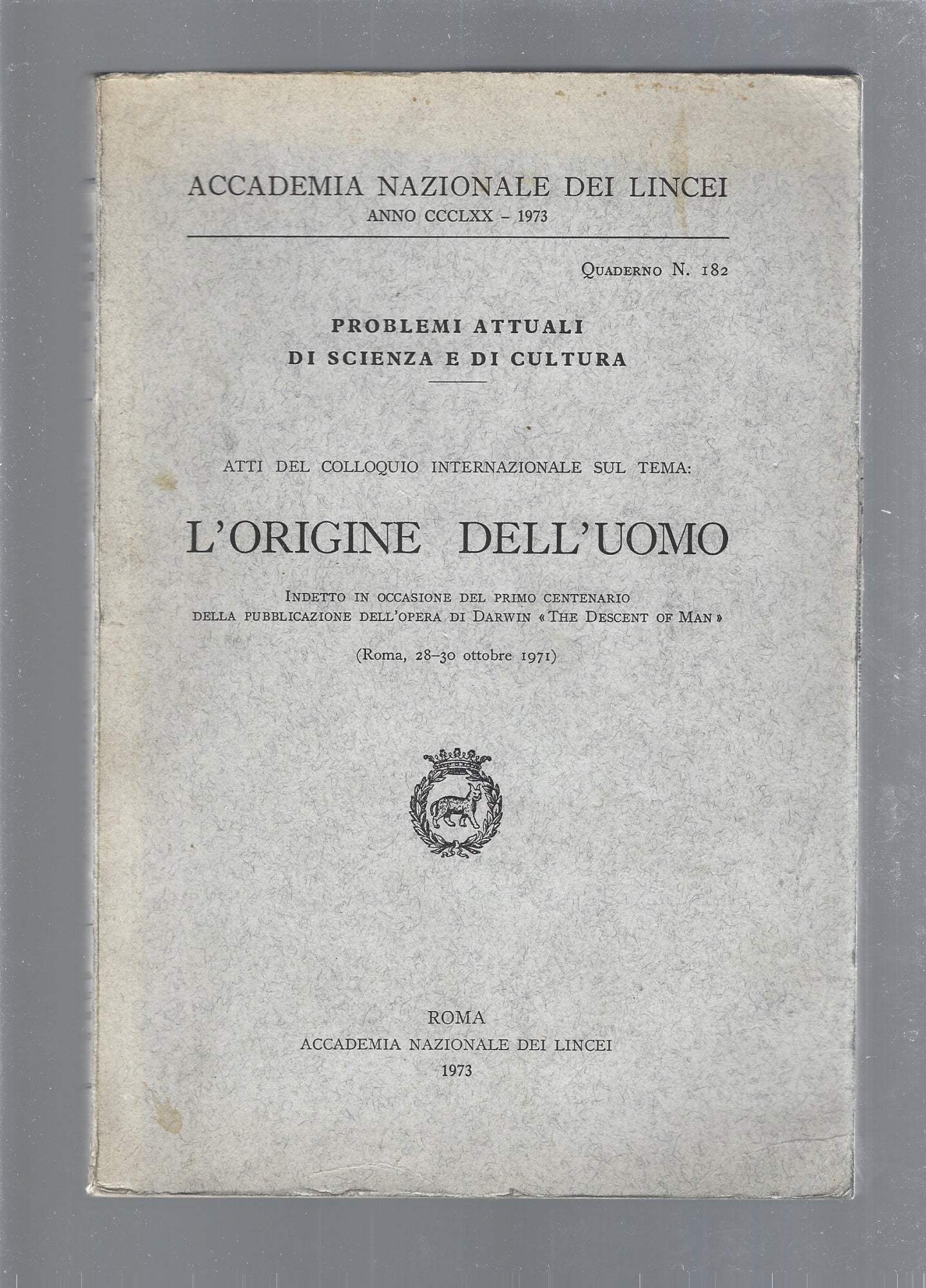 L'origine dell'uomo - copertina