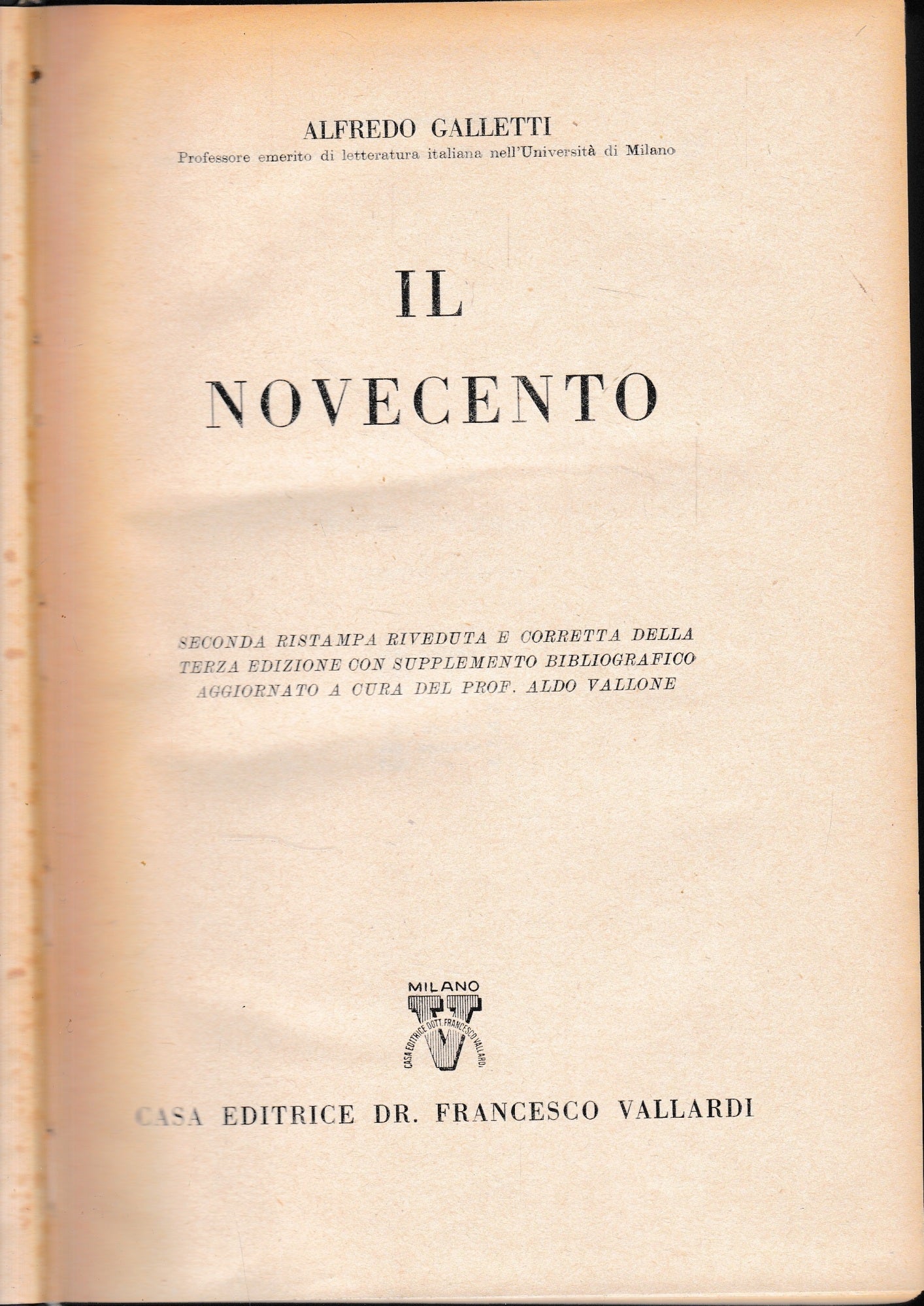 Storia letteraria d'Italia: Il Novecento - copertina