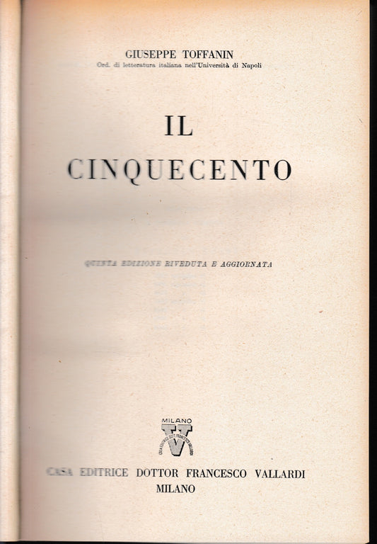 Storia Letteraria d'Italia: Il Cinquecento - copertina