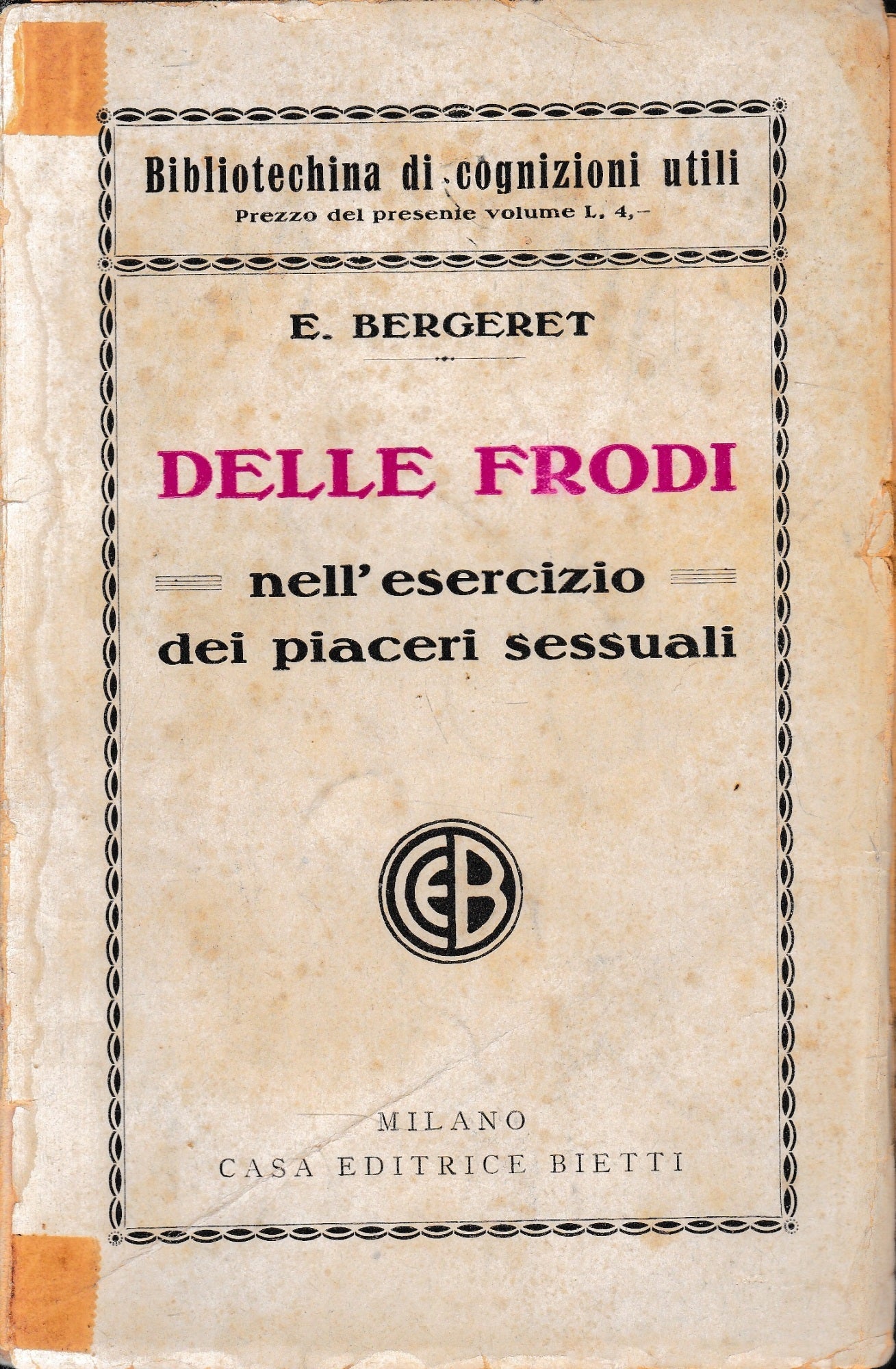 Delle frodi nell'esercizio dei piaceri sessuali - copertina
