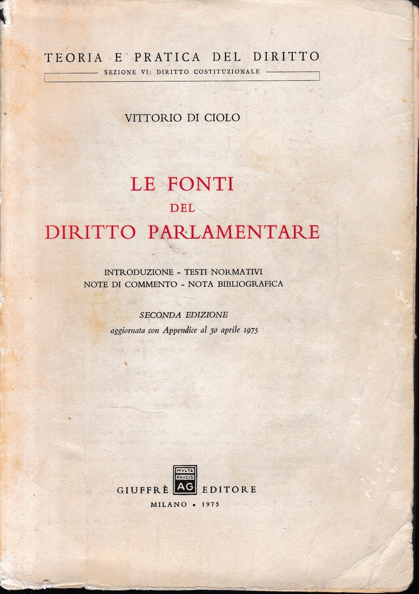 Le fonti del Diritto Parlamentare - copertina