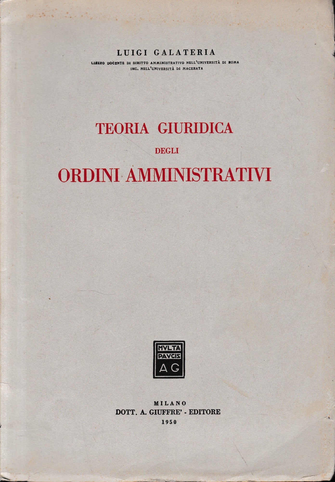 Teoria giuridica degli ordini amministrativi - copertina
