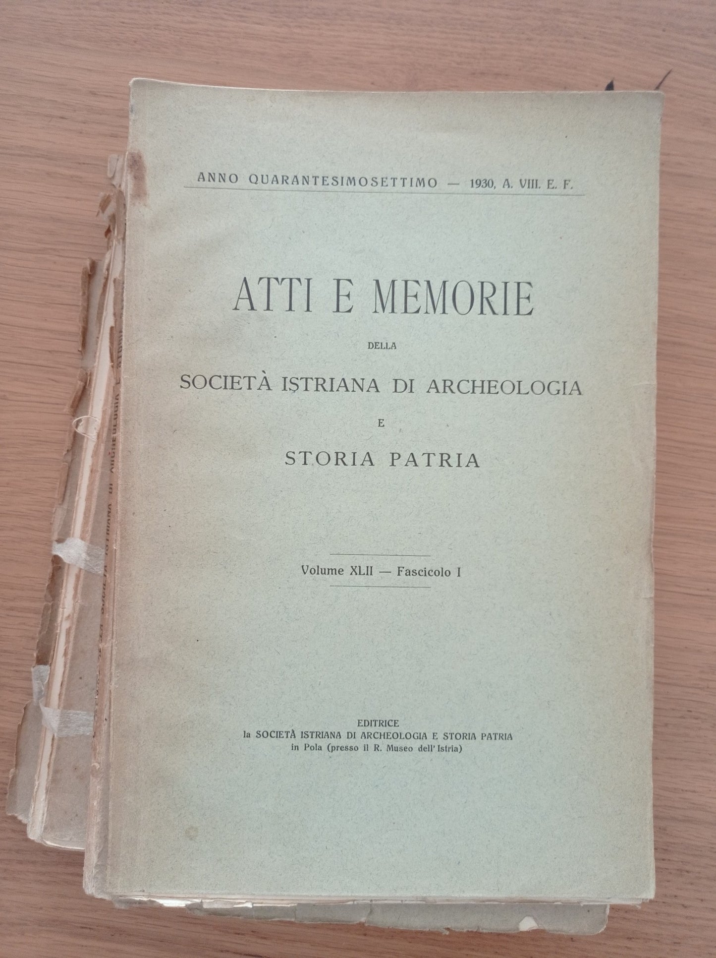 atti e memorie della società istriana di archeologia e storia patria volume XLII - Fascicolo I - copertina