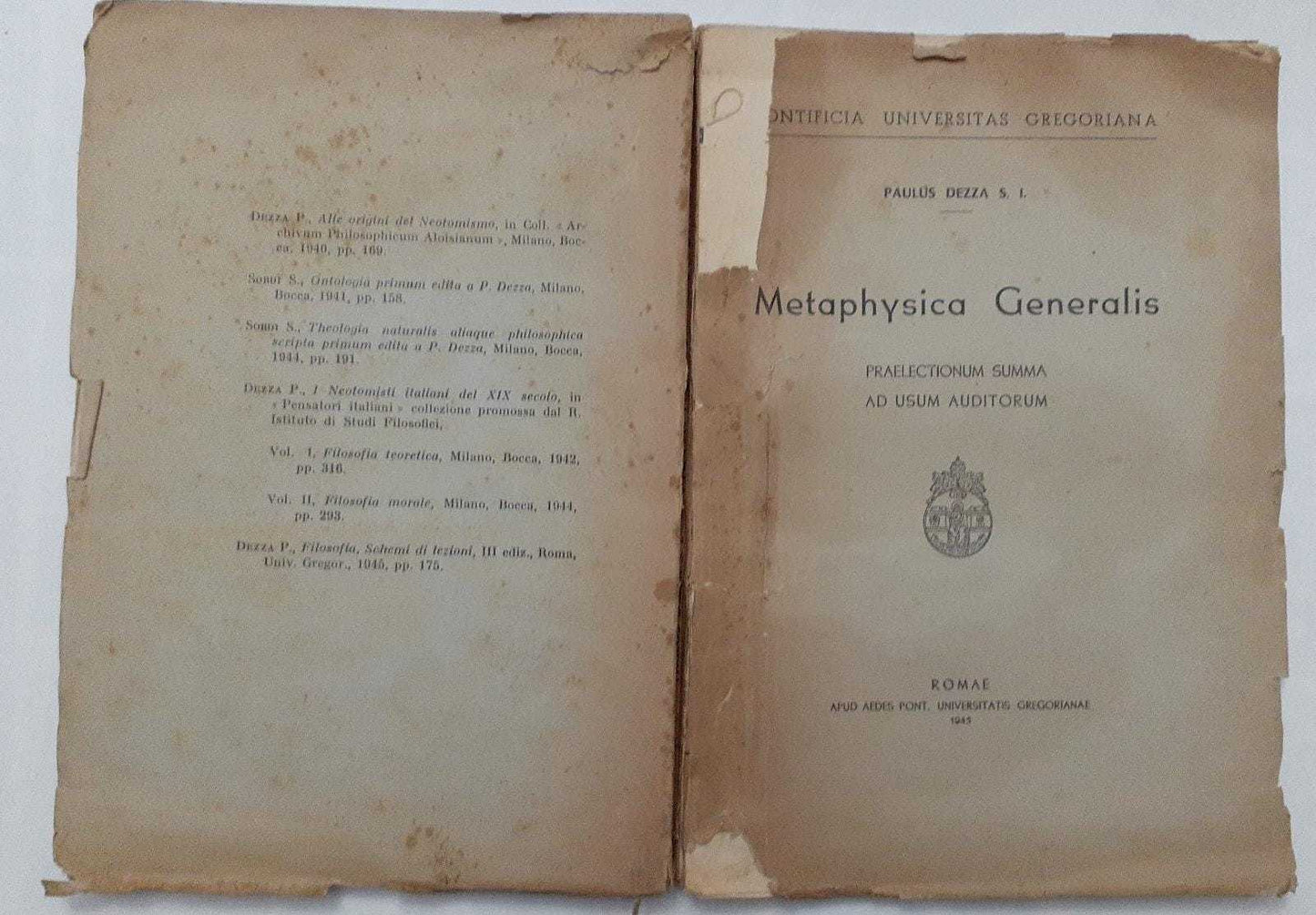 Metaphysica Generalis praelectionum summa ad usum auditorum - copertina